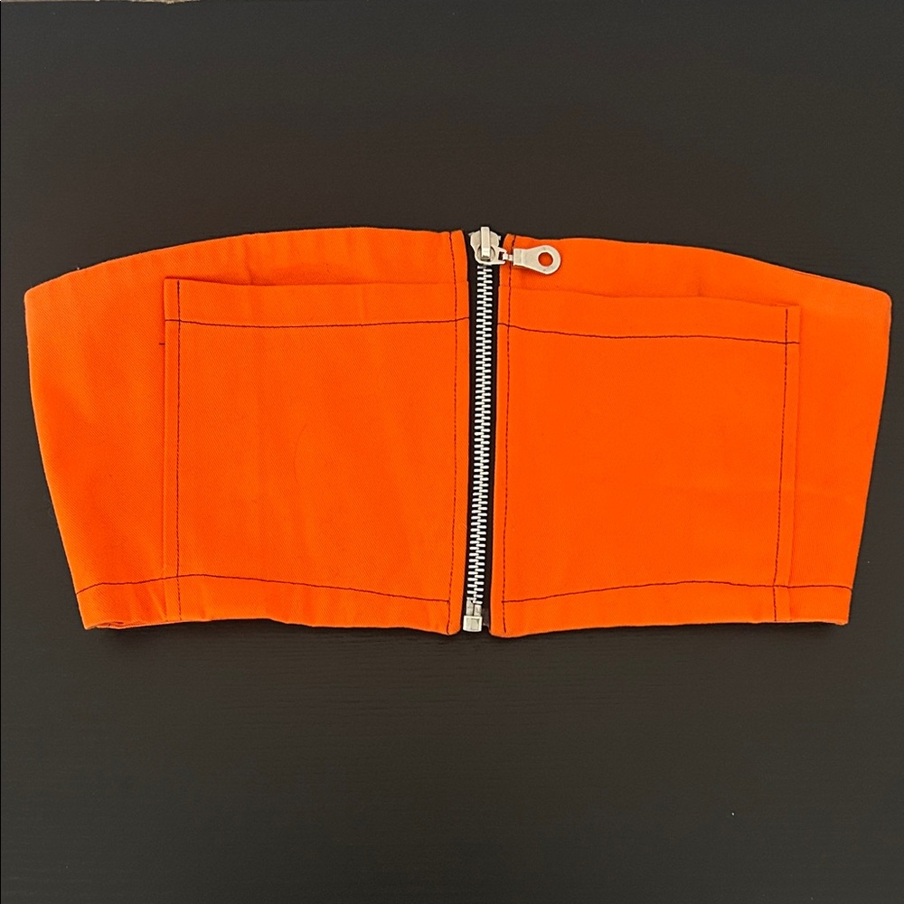 Urban Outfitters The Raged Priest Orange Denim Strapless Crop Top